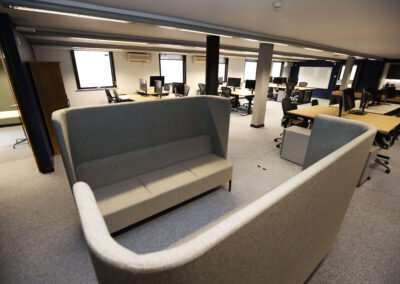 Informal meeting pods within a leased office at the Oxford Centre for Innovation