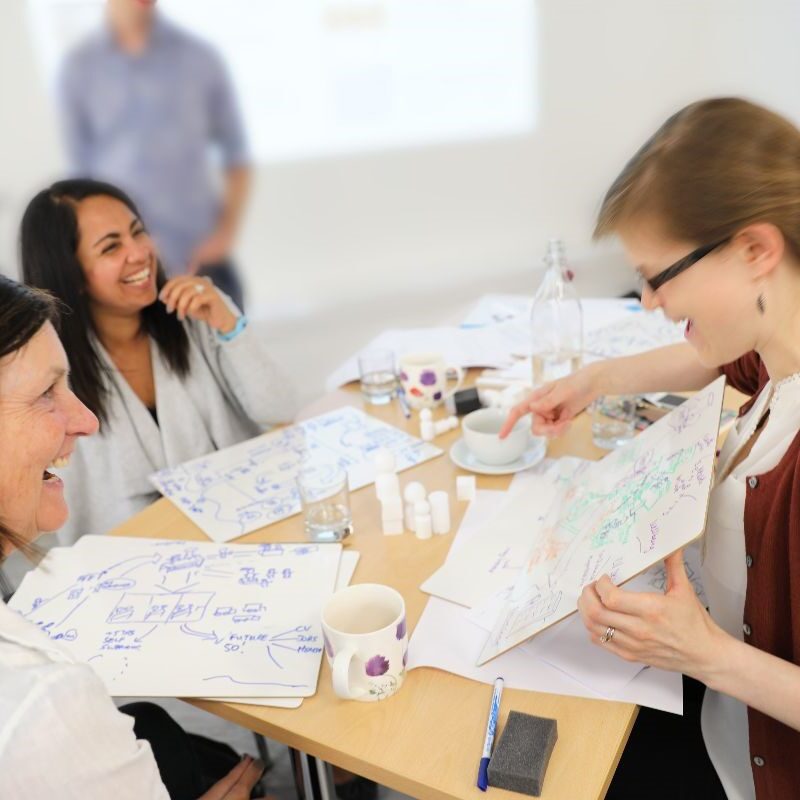 The team from Visual Meaning work on designs.