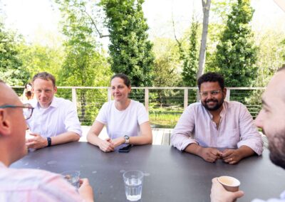 Using the outdoor deck at lunchtime at the Wood Centre for Innovation.
